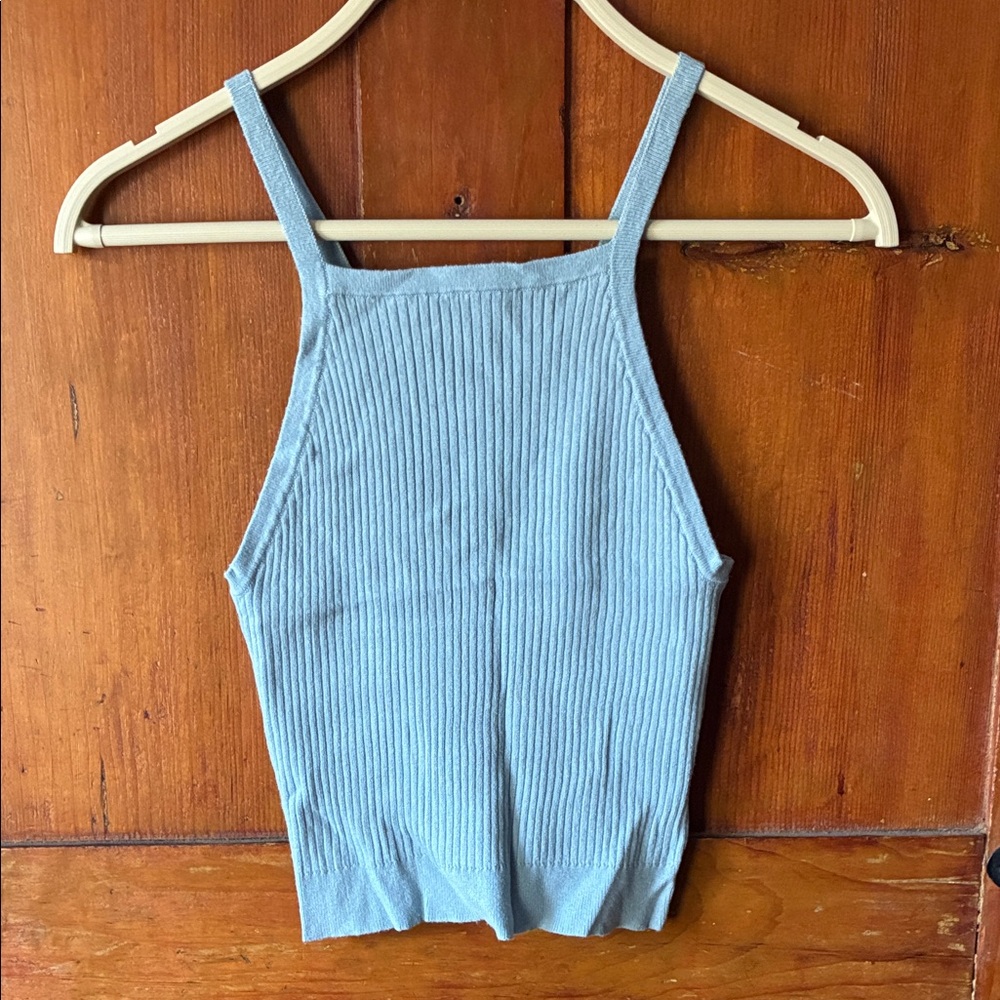 Light Blue Ribbed High Neck Tank